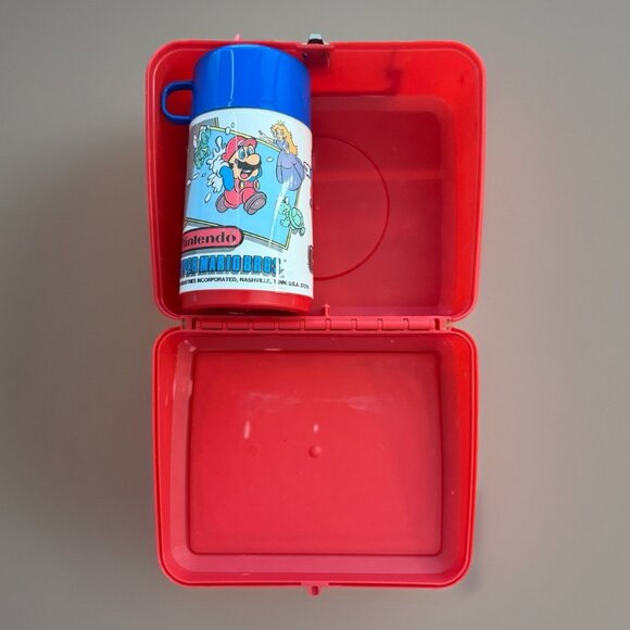 VTG 1988 Aladdin Super Mario Nintendo Plastic Lunchbox Thermos Cup Lunch Box RD - Picture 8 of 16